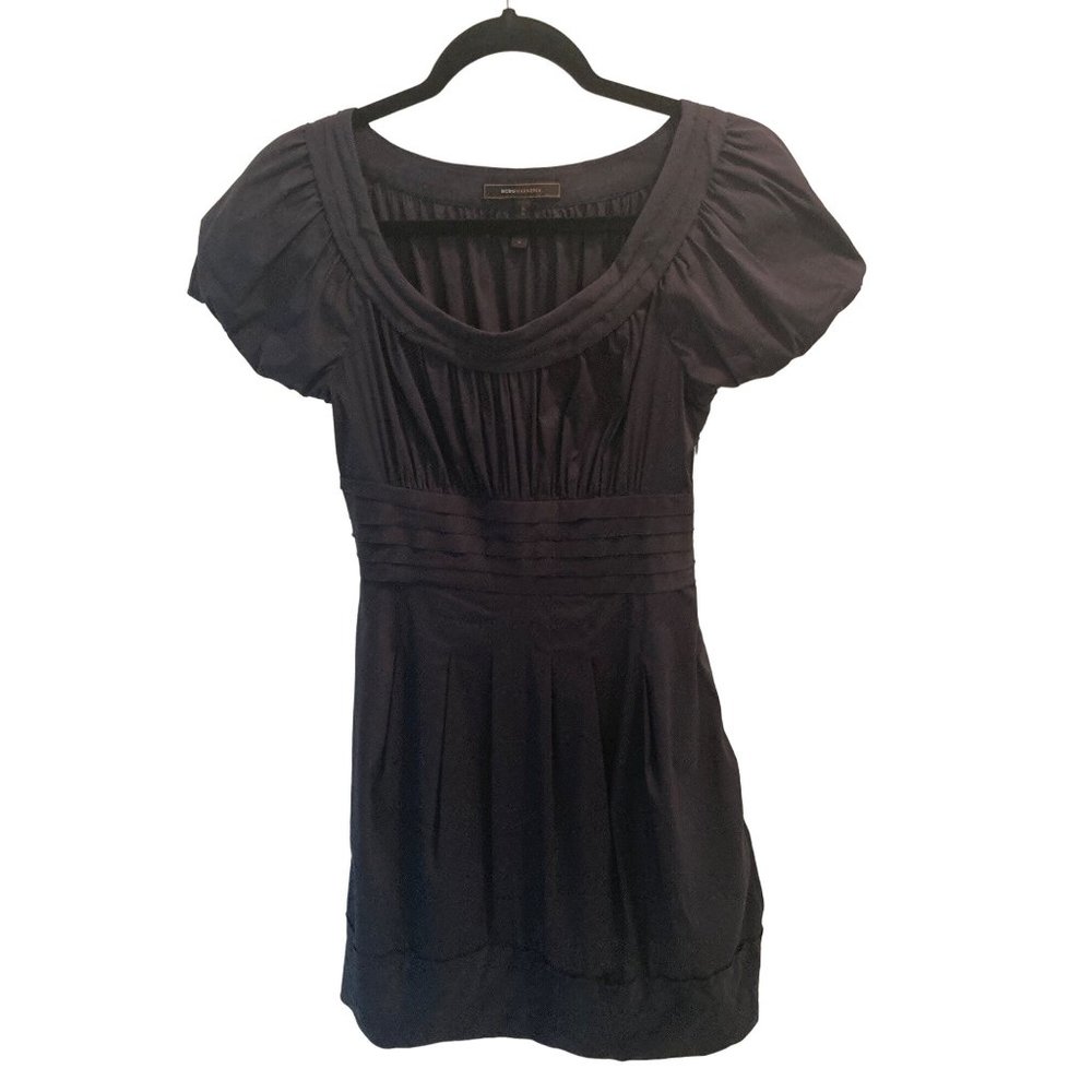 BCBG MAXAZARIA Black Scoop Neck Puff Sleeve Cocktail Dress  Size 0